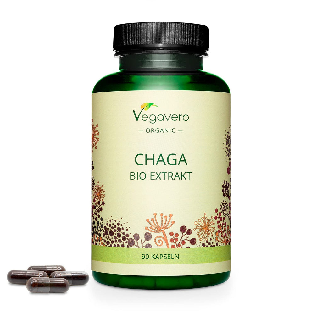 Organic Chaga Mushroom Vegavero® | 6000 mg (10:1 Extract) with 40% Polysaccharides and 30% Betaglucans | 90 Capsules | NO Additives | Vegan - BeesActive Australia