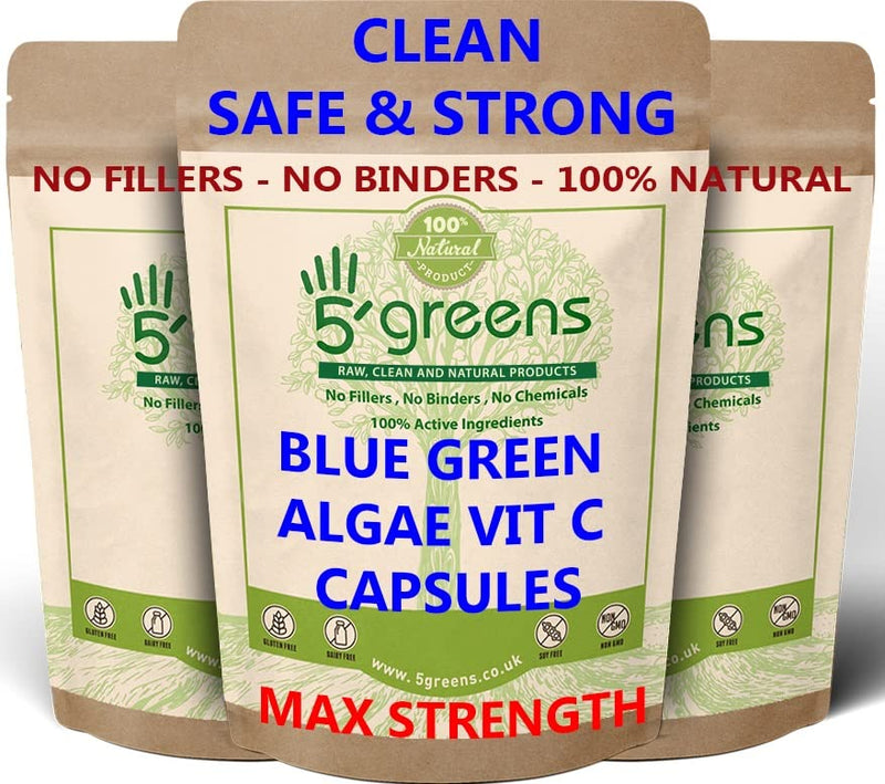 5greens Blue Green Algae 600mg with Added VTAMIN C - 120 Capsules 100% Natural No Chemicals 100% Vegan Natural Protein - BeesActive Australia