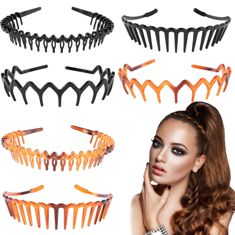 6 Pcs Tooth Hairbands for Women Girls, Plastic Hair Bands Tooth Hair Comb Headband Wavy Hair Hoop for Hair Styling - BeesActive Australia