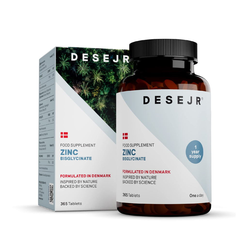 DESEJR Zinc 365 Tablets (1 Year) - 25 mg Bioactive Zinc Bisglycinate - Made in Germany, Laboratory-Tested, GMO-Free, Vegan - 1 Tablet/Day - BeesActive Australia