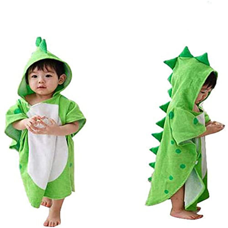 Hooded Baby Bathrobe, Cotton Dinosaur Pattern Cute Bath Towel Kids Robe Beach Swimming Hooded Poncho for Babies Boys Girls(Green) Green 0-4 year - BeesActive Australia
