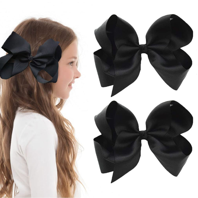 Jeffan 2Pcs 6 Inch Large Grosgrain Ribbon Baby Girls Hair Bows Clip School Bobbles for Toddler Teens (Black) Black - BeesActive Australia