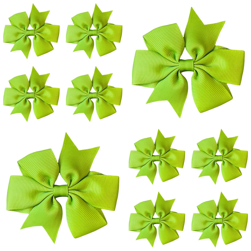 Hair Bows Clips Slides Grips 3" inch Pinwheel Solid Vibrant Colours Hairbows - 10 Pack Apple Green - BeesActive Australia