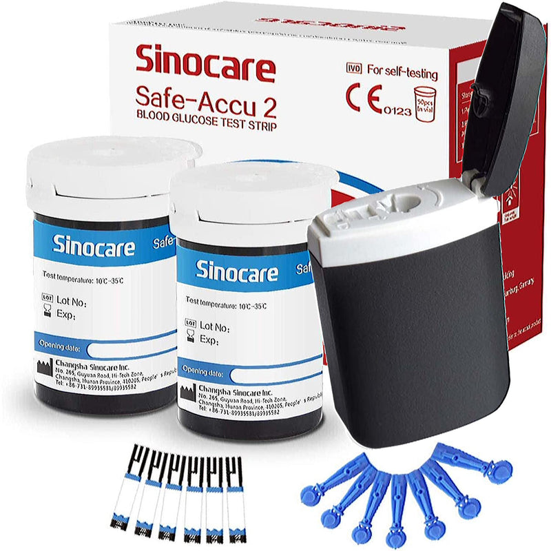 Sinocare Safe ACCU2 50 test strips & lancets + Sharps Disposal Bin