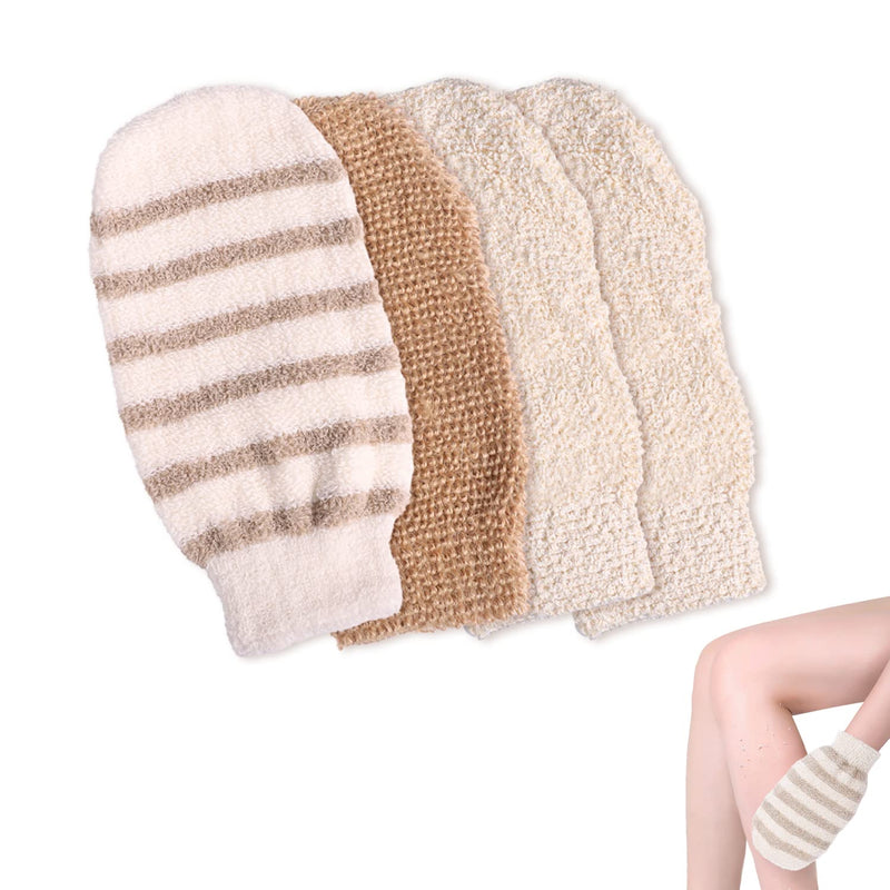 4PCS Exfoliating Gloves, Natural Flax Exfoliator Mitt Body Shower Remove Dead Skin Bath Gloves for Body Spa Massage - BeesActive Australia