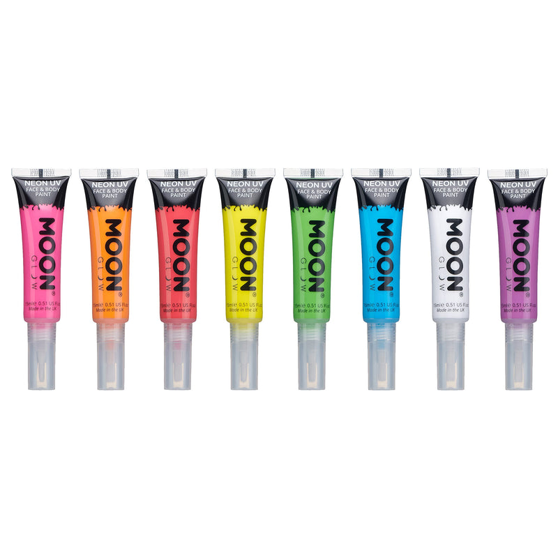 Moon Glow - Neon UV Face & Body Paint with Brush Applicator - 15ml (Set of 8) Set of 8 - BeesActive Australia
