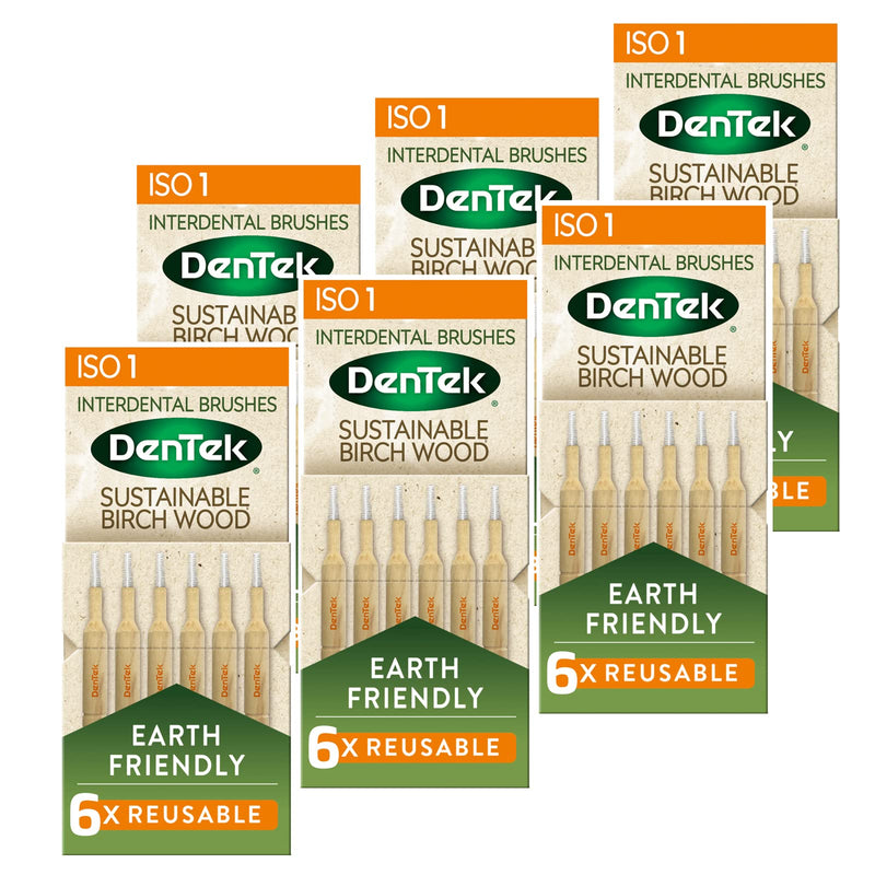 DenTek Earth Friendly Birch Wood - 6 Count x 6 Packs (36 Brushes) Interdental Brushes ISO1/0.45mm - Green - BeesActive Australia