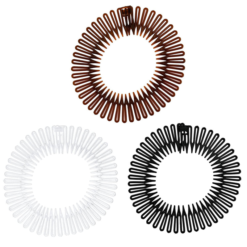 Flexi Combs Black Clear and Brown Hair Bands Full Circular Stretch Comb Flexible Plastic Circle Comb Headband (3) 3 - BeesActive Australia