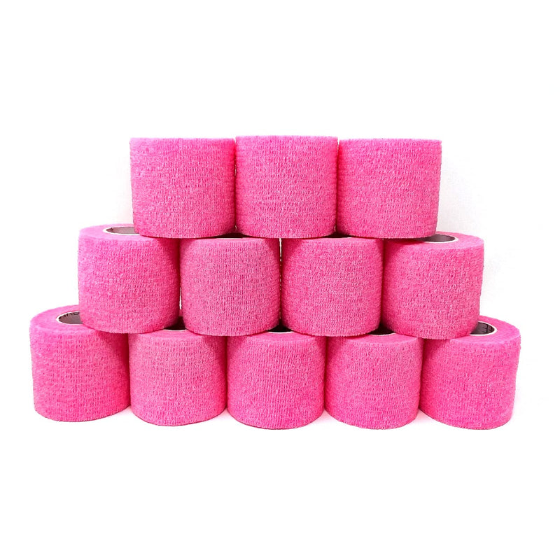 Inksafe Pink Self Adherent Cohesive Bandages 5cm x 4.5m Box of 12 - Uses Include Tattoo Grip Wrap, Vet Wrap, Tape for Wrist and Ankle Sprains - BeesActive Australia