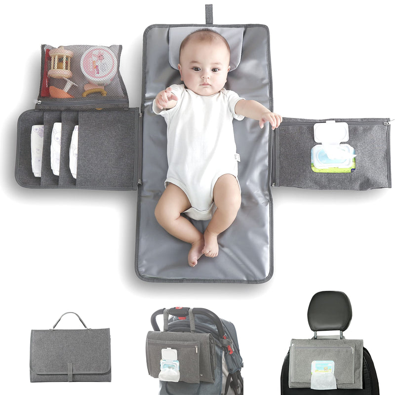 JanYoo Baby Portable Changing Pad with Wipes Pocket for Diaper Bag Wipeable Waterproof Newborn Travel Mat Shower Gifts Grey - BeesActive Australia