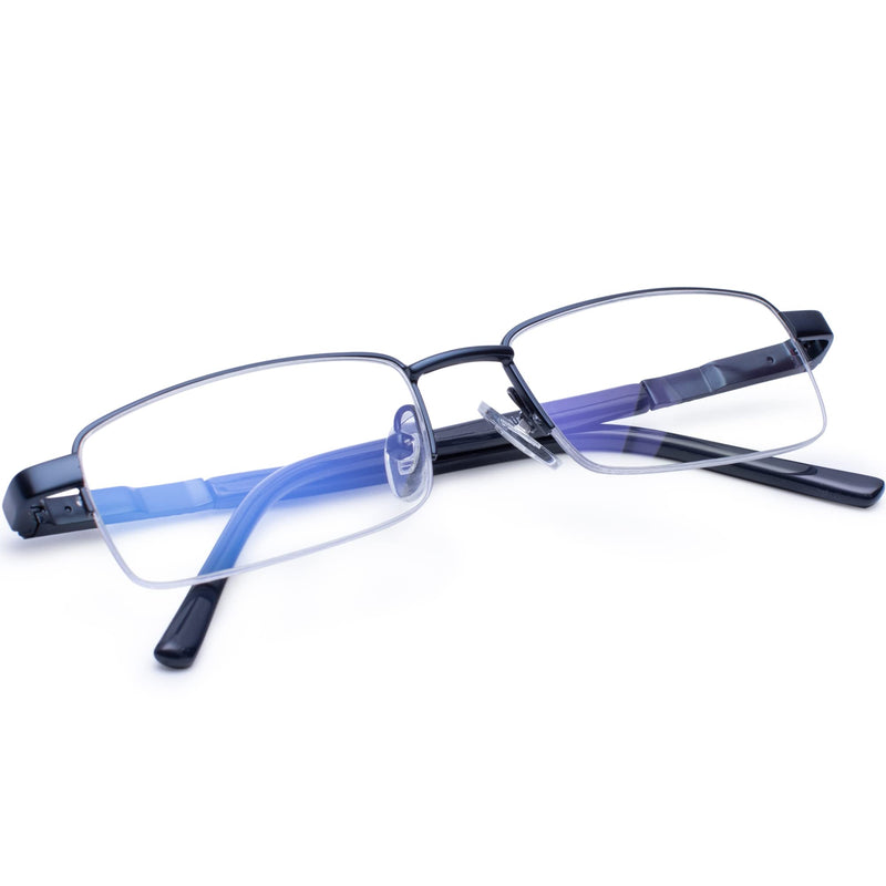 Madison Avenue Metal Half Frame Blue Light Blocking Reading Glasses for Men Spring Hinge 0.0 x - BeesActive Australia