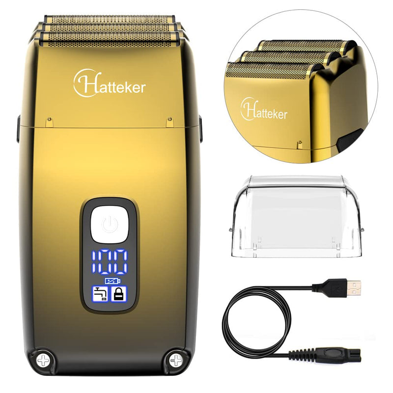 Hatteker Triple Blades Foil Shaver Electric Shaver Razor for Men Close Bald Head Barber Shaver Trimmer Waterproof Wet & Dry, Cordless, Gold - BeesActive Australia
