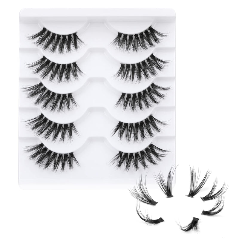 Newcally Half Lashes Long Thick Fluffy False Eyelashes 5 Pairs 3/4 Clear Lash Band Dramatic Fake Eye Lashes Pack B- THICK - BeesActive Australia