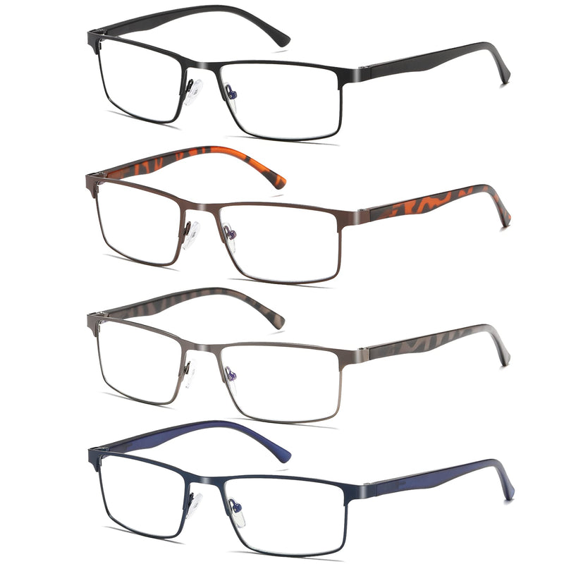Fsread 4 Pack Reading Glasses For Men Blue Light Blocking Mens Reading Glasses Metal Frame Lightweight Spring Hinge 4 Mix 1.0 Dioptres - BeesActive Australia