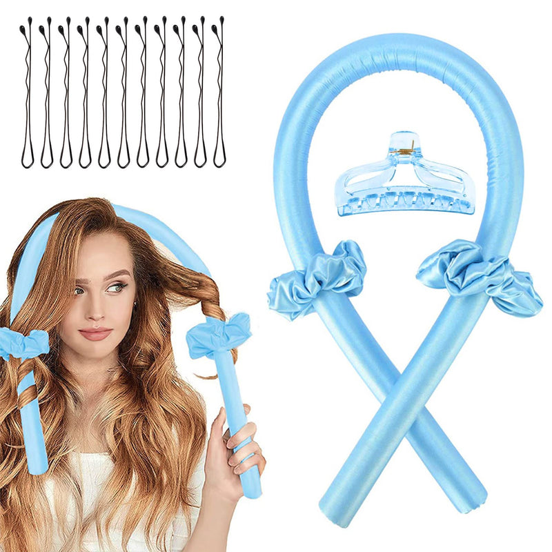Heatless Curling Rod Headband,No Heat Wave Hair Curlers,Overnight Silk Hair Roller Lazy Curls DIY Hair Styling Tool (Blue) Blue - BeesActive Australia