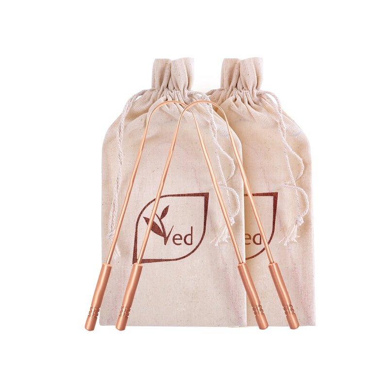 Ved 100% Pure Copper Tongue Scraper with Eco Friendly Travel Bag Pack of 2, Natural Copper Tongue Cleaner,Use Good Grip Comfortable Handle. - BeesActive Australia