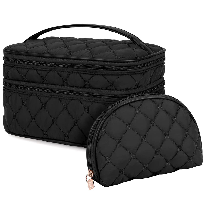 NUBILY Make Up Bag for Women Portable Cosmetic Bag Large Toiletry Bag Double Layer Makeup Organiser Bag Girl Waterproof Vanity Case Black - BeesActive Australia
