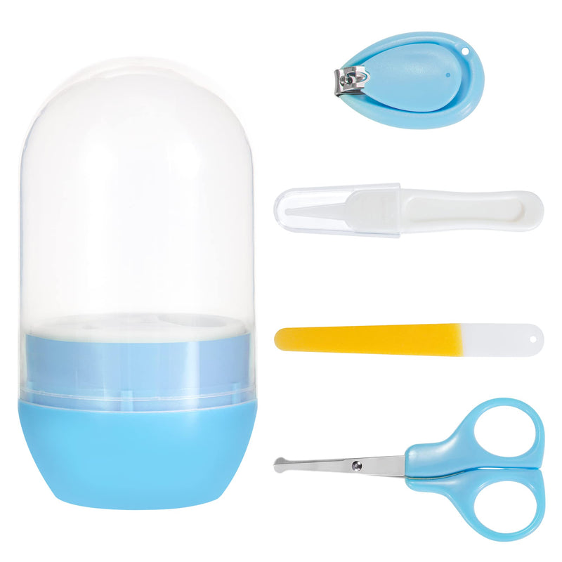 Baby Nail Clipper Kit Nail Care Set Manicure Set with Safe Nail Clipper Scissor Tweezer Nail File for Newborn Toddler 4pcs Blue - BeesActive Australia