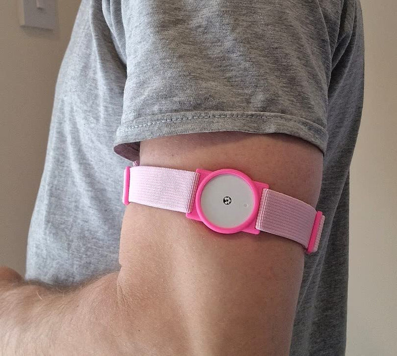 CGM Clips UK - Sensor Armband Holder/Protector Compatible with Freestyle Libre 1/2 - Pink w Pink Straps - BeesActive Australia