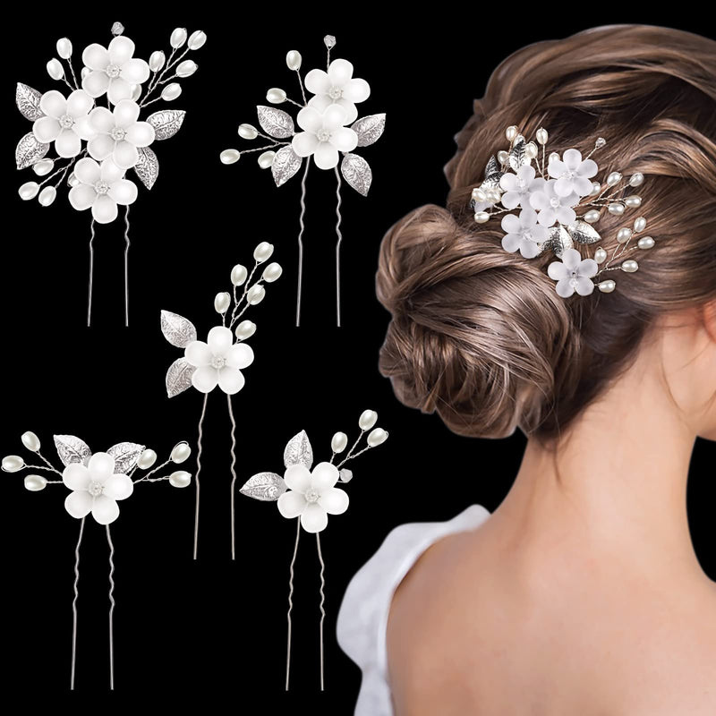 MELLIEX 5 Pcs Bridal Hairpins, Pearl Rhinestone, Flower Hair Clips, Silver Jewelry Wedding Headpiece Hair Accessories for The Bride and Bridesmaid - BeesActive Australia