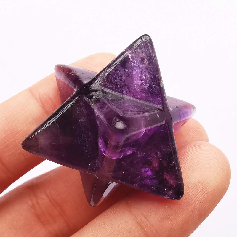Manekieko Natural Amethyst Merkaba Crystal Protection Sacred Meditation Energy Healing Chakra,25mm Hexagonal Star Crystals and Healing Stone - BeesActive Australia