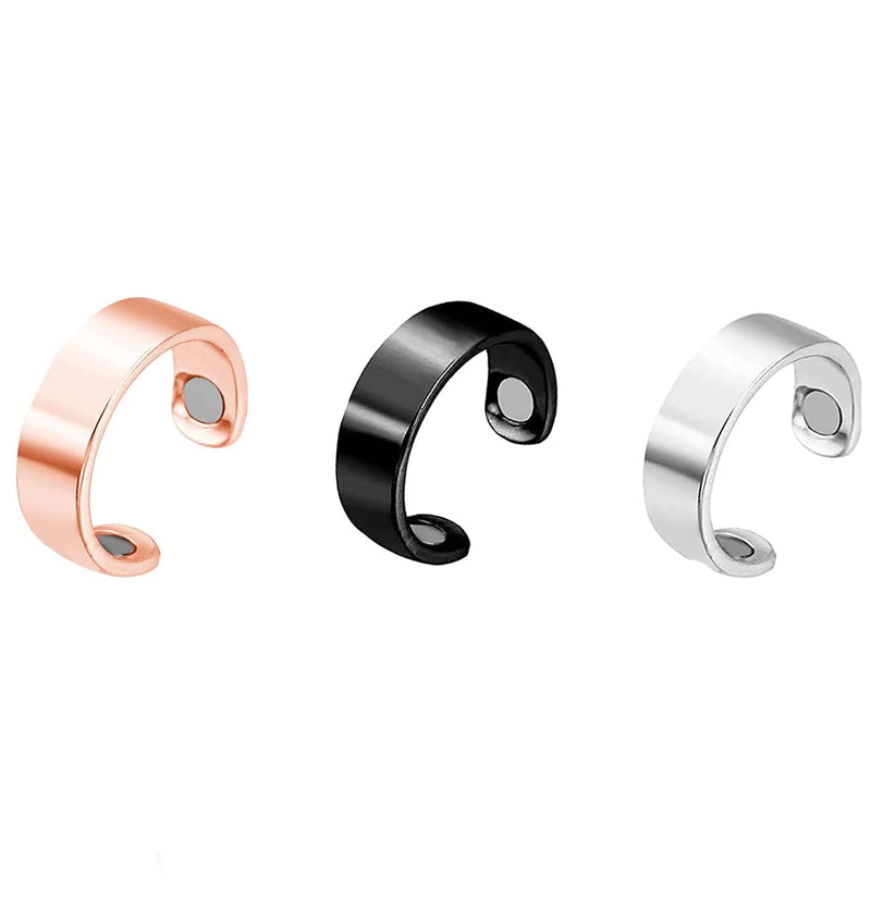 3PCS Lymphatic Drainage Therapeutic Magnetic Ring, Copper Magnet Rings Opening Adjustable, for Men and Women (Black+ Silver+Rose Gold) (J42L) - BeesActive Australia