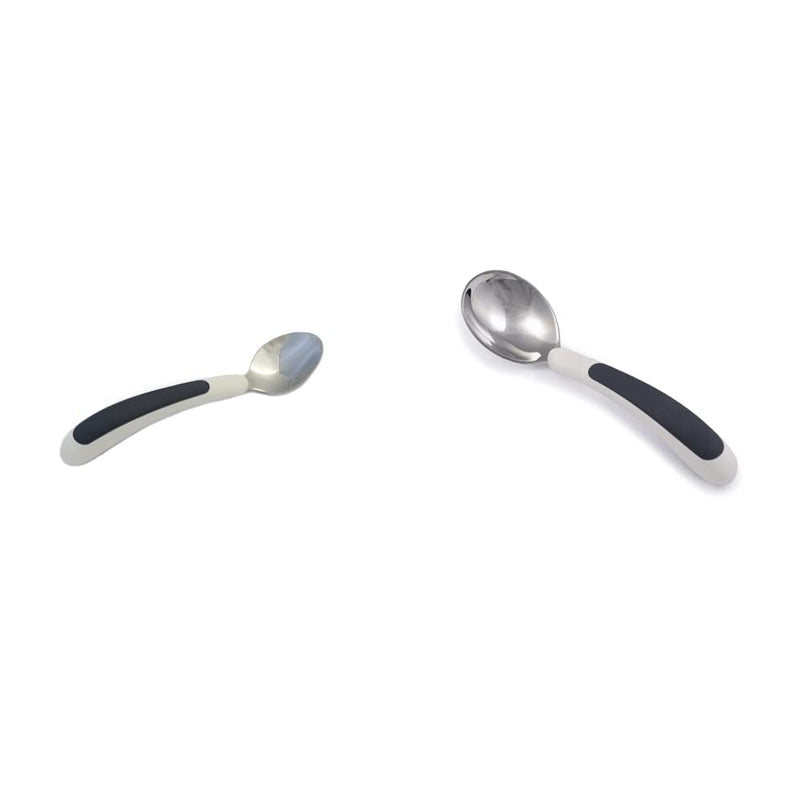 NRS Healthcare Kura Care Easy Grip Adult Teaspoon, White & Black & Kura Care Easy Grip Adult Soup Spoon, White and Black + Spoon - BeesActive Australia