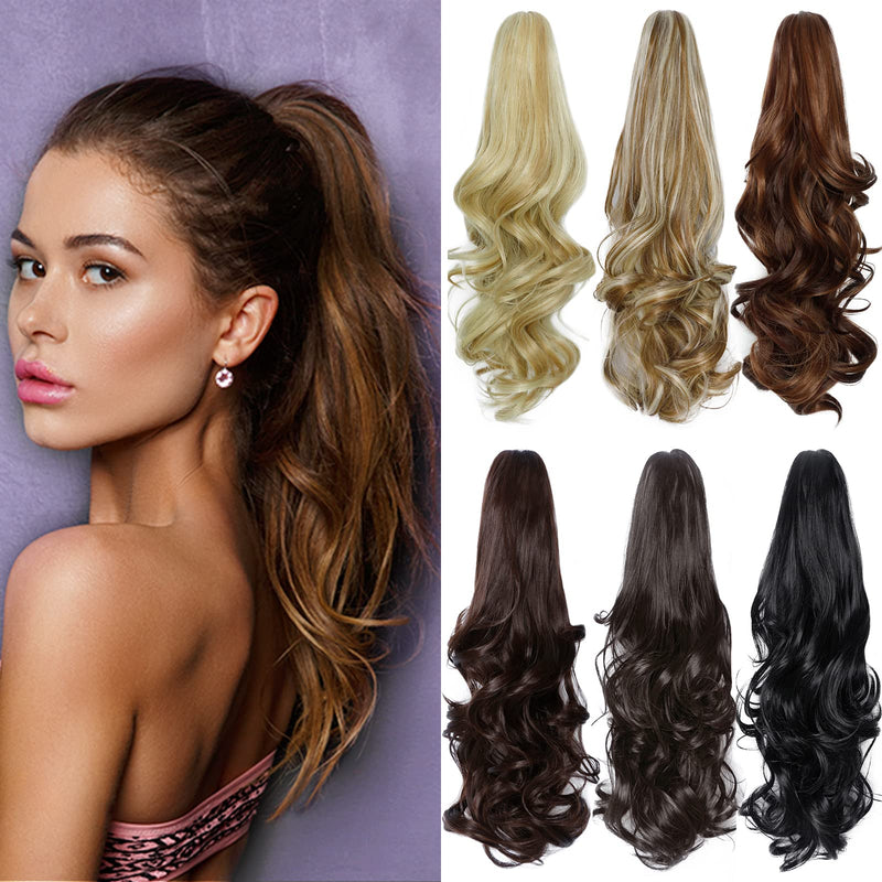 Yamel Ponytail Extension 16" Long Curly Wavy Claw Jaw Clip in Synthetic Hairpiece Pony Tail Tale Ponytail Hair Extensions 4A# Dark Brown - BeesActive Australia