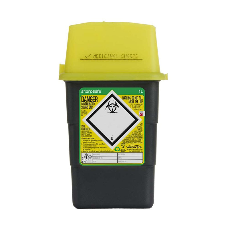 Sharpsafe 1 Litre 5th Generation Yellow /Grey -Sharps Bin Clinical Waste Disposal - BeesActive Australia