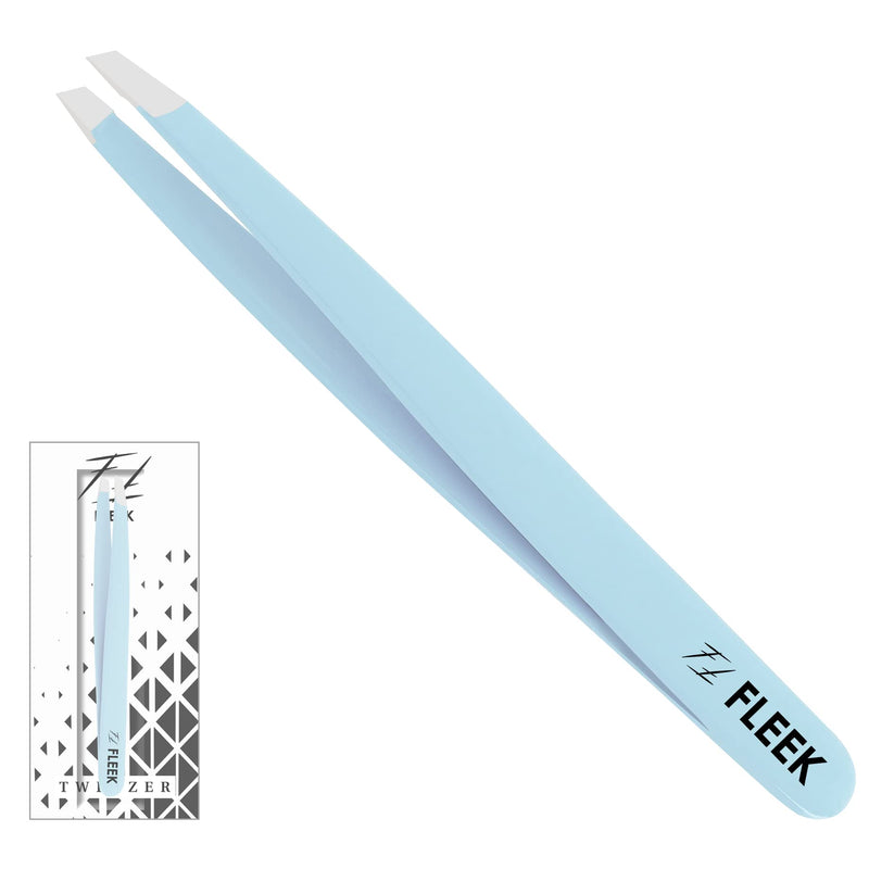 Fleek Eyebrow Tweezers Professional Best Stainless Steel Precision Tweezers Slanted Tweezers for Facial Hair Women & Men (Sky Blue) Sky Blue - BeesActive Australia