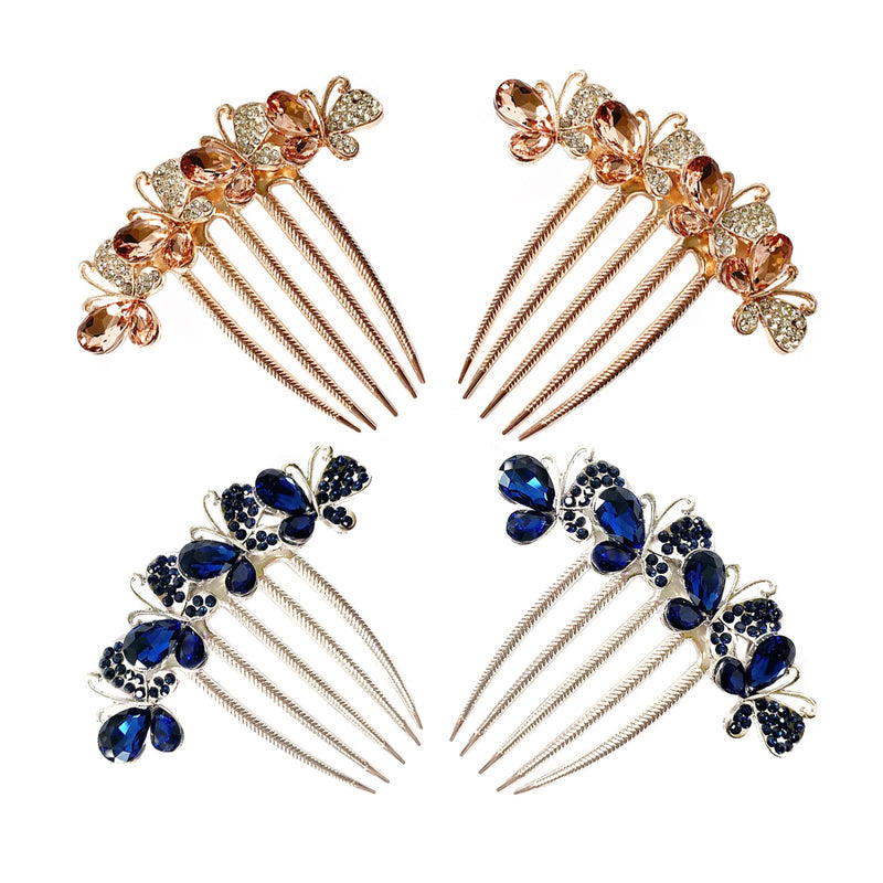 Briskyto 4Pack Hair Comb Vintage Crystal Hairpins Hair Clips Hair Side Head Pieces for Women, 4 Count (Pack of 1) - BeesActive Australia